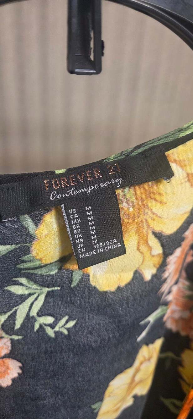 Forever 21 Floral Dress Size M Black Yellow Wrap High Low - Picture 4 of 6